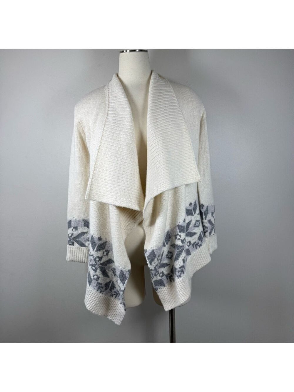 Lauren Ralph Lauren Cream
Gray Fair Isle Open Cardigan wool blend fit Small -XS